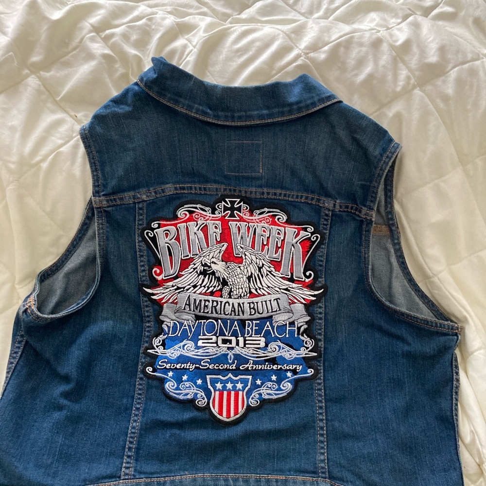 Ladies XL Denim Vest with Bike Week Patch.